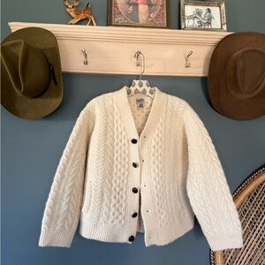 Vintage L.L. Bean 100% Wool Knit fisherman Cardigan Sweater Cream sz XL